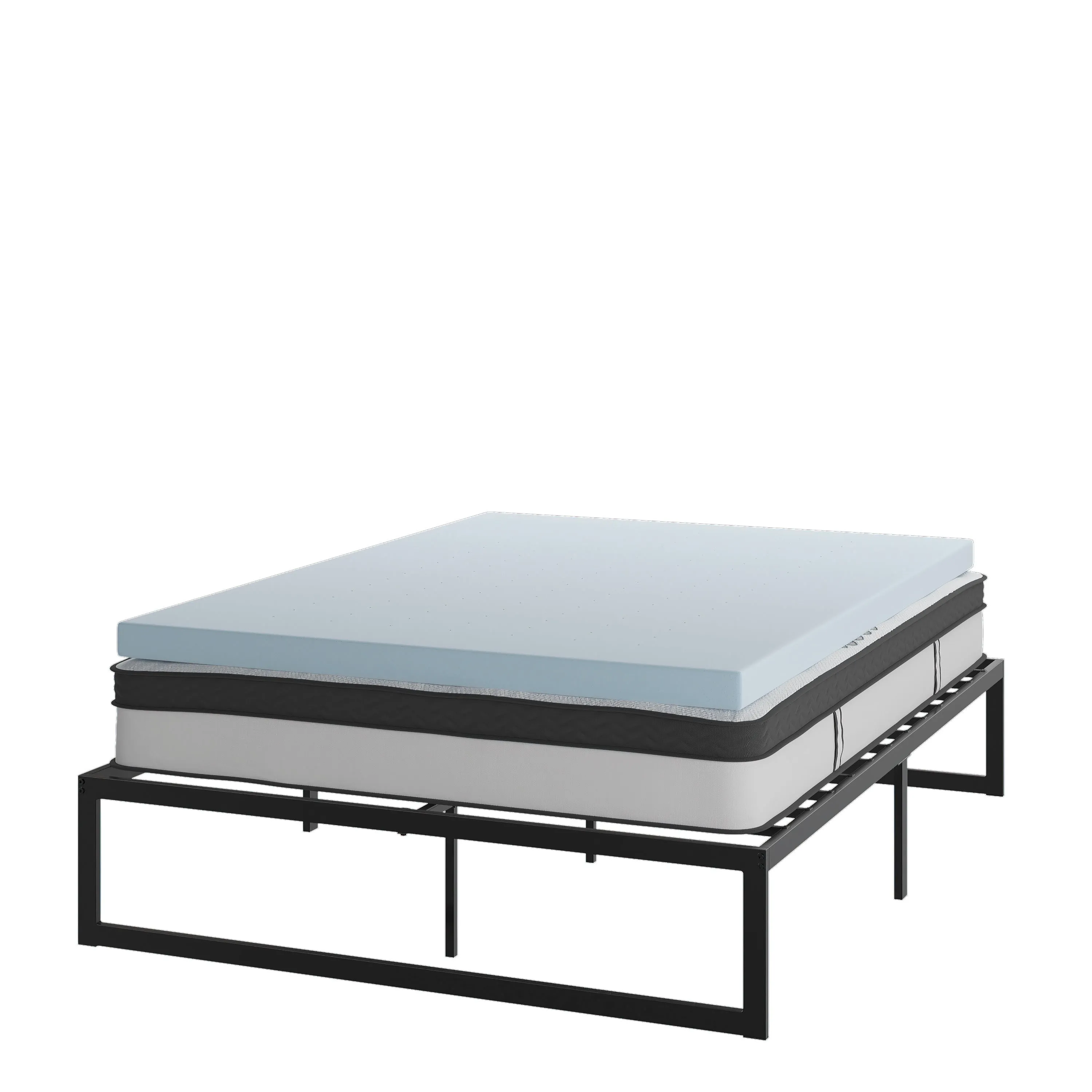 14 Inch Metal Platform Bed Frame with 10 Inch Pocket Spring Mattress in a Box and 3 inch Cool Gel Memory Foam Topper - Queen