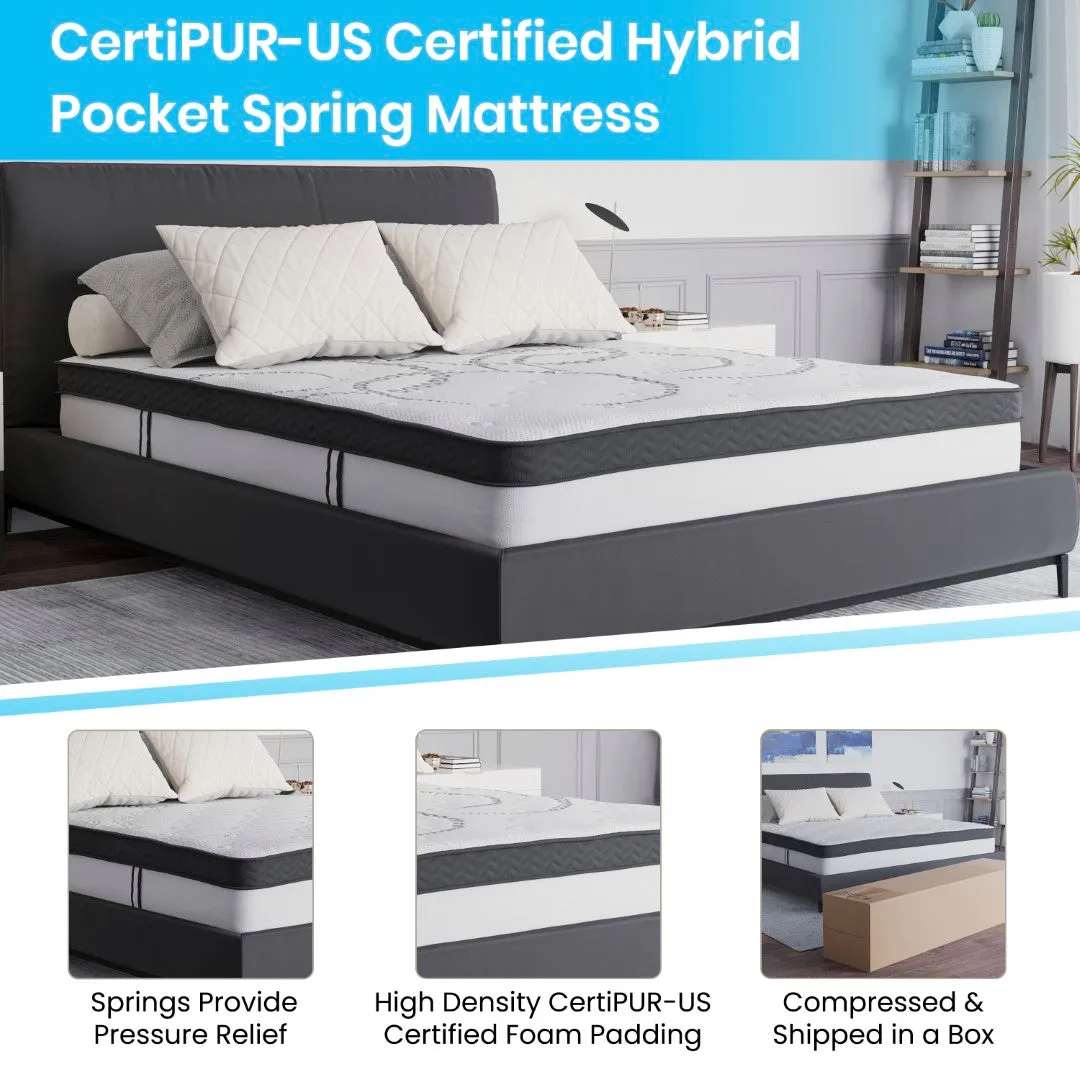 14 Inch Metal Platform Bed Frame with 10 Inch Pocket Spring Mattress in a Box and 3 inch Cool Gel Memory Foam Topper - Queen