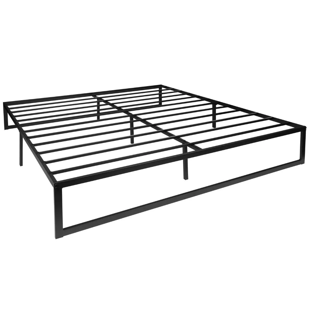 14 Inch Metal Platform Bed Frame with 12 Inch Pocket Spring Mattress in a Box and 2 Inch Cool Gel Memory Foam Topper - King
