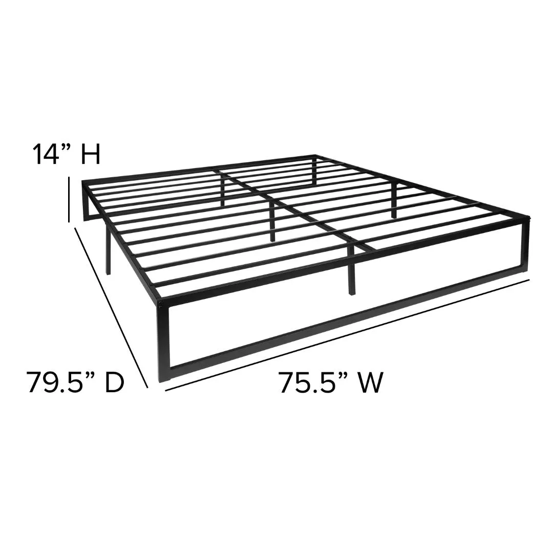 14 Inch Metal Platform Bed Frame with 12 Inch Pocket Spring Mattress in a Box and 2 Inch Cool Gel Memory Foam Topper - King