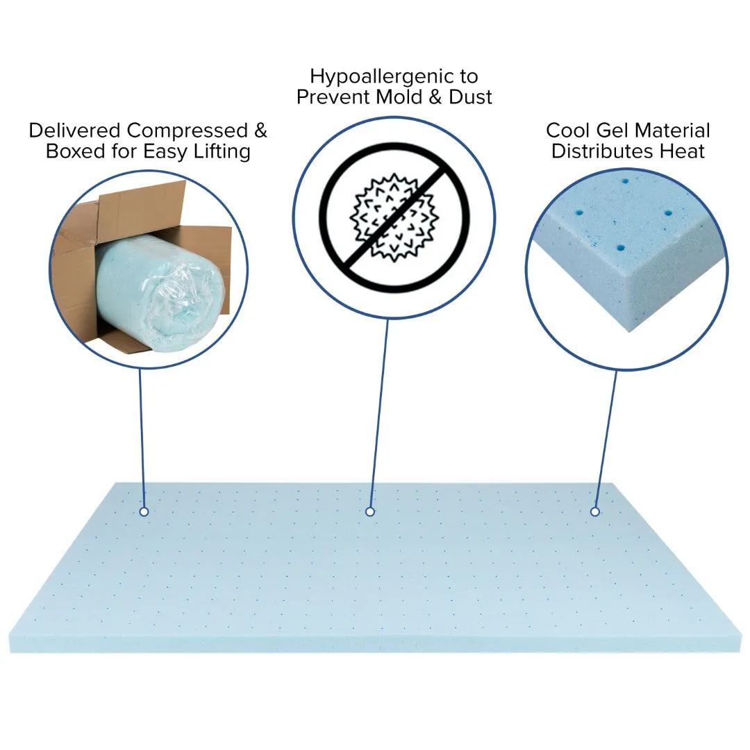 14 Inch Metal Platform Bed Frame with 12 Inch Pocket Spring Mattress in a Box and 2 Inch Cool Gel Memory Foam Topper - King