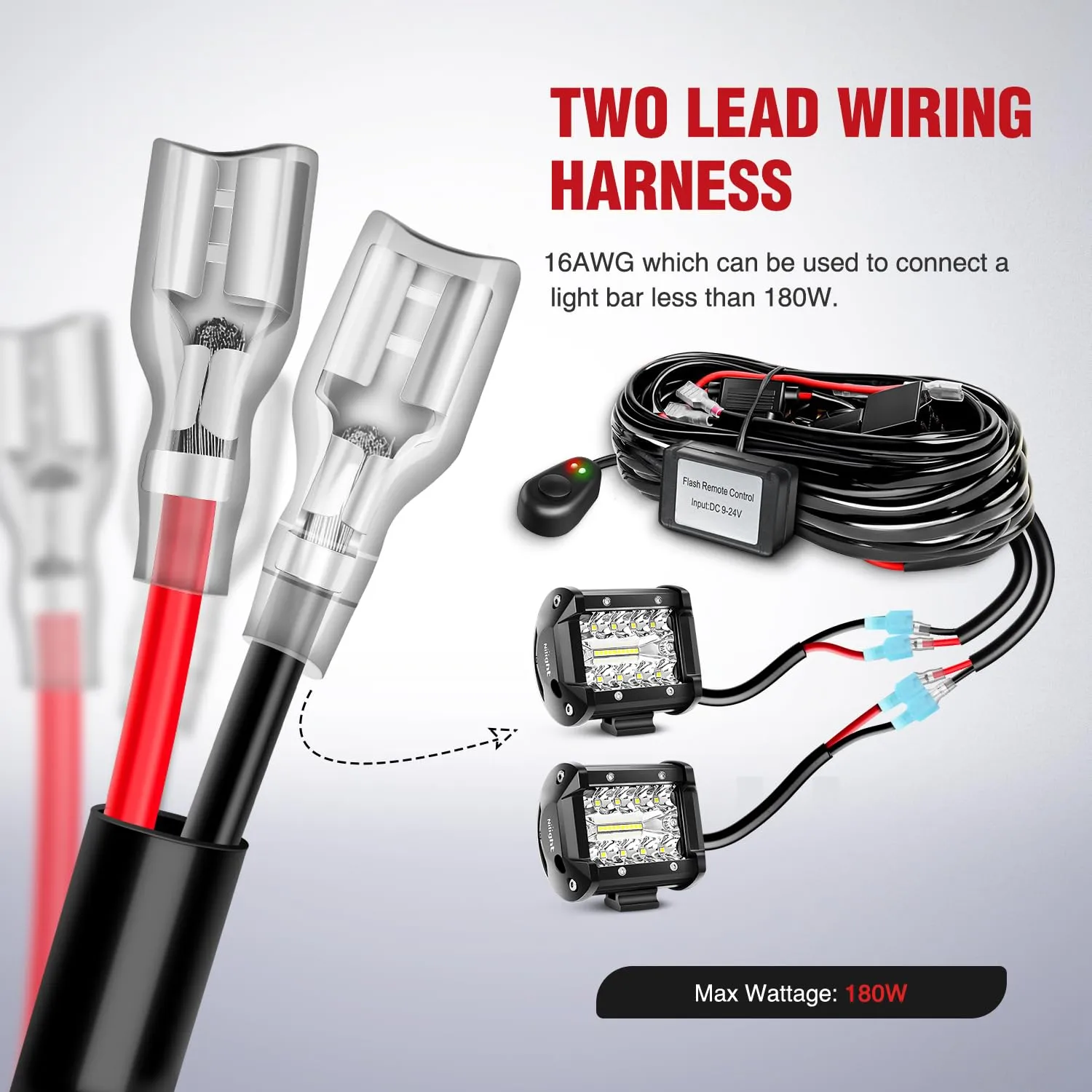 16AWG Wire Harness Kit 2 Leads W/ Remote Controller Switch | 3 Fuses | 4 Spade Connectors