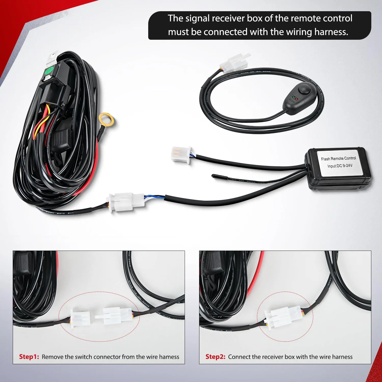 16AWG Wire Harness Kit 2 Leads W/ Remote Controller Switch | 3 Fuses | 4 Spade Connectors