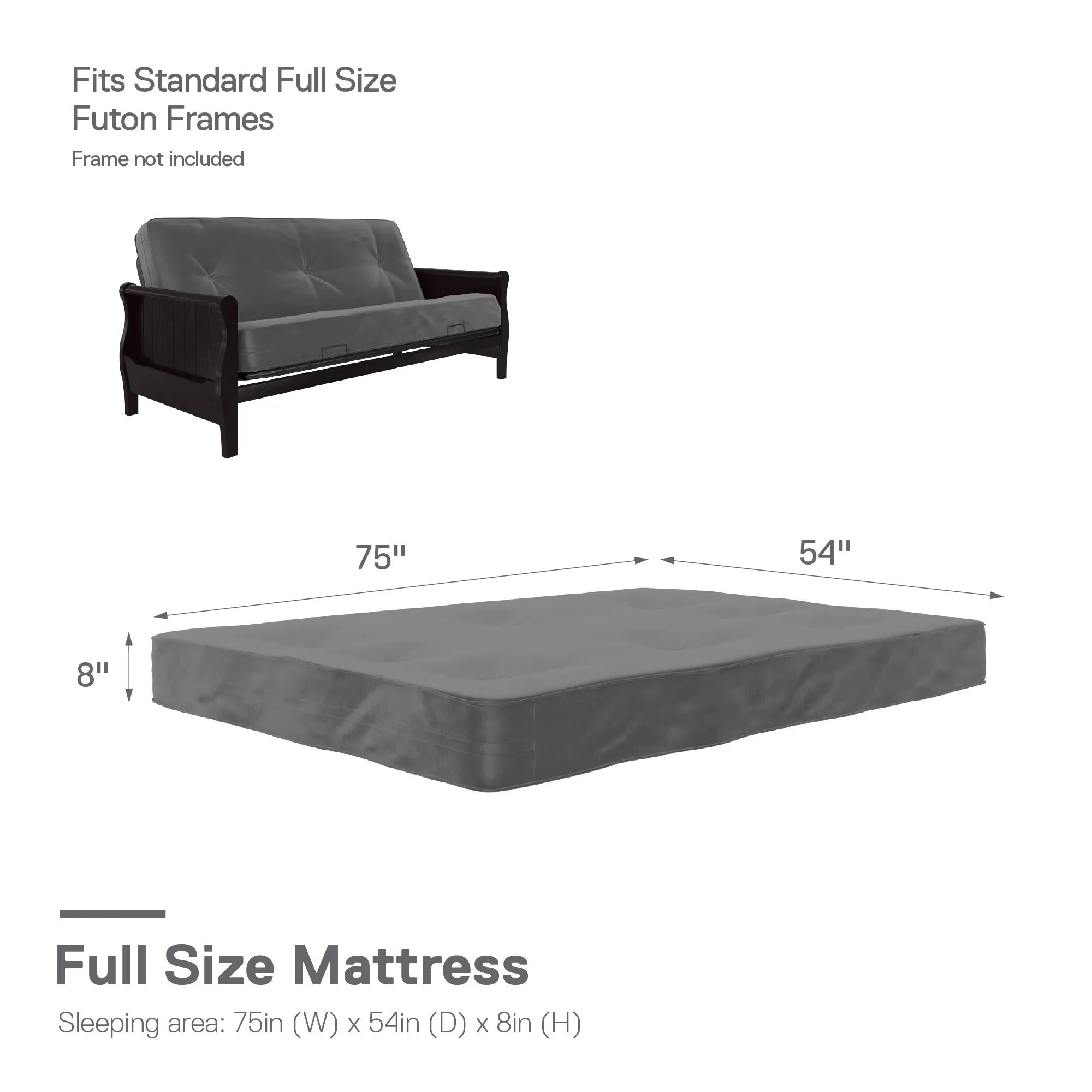 8" Full Size Futon Mattress with Tufted Cover