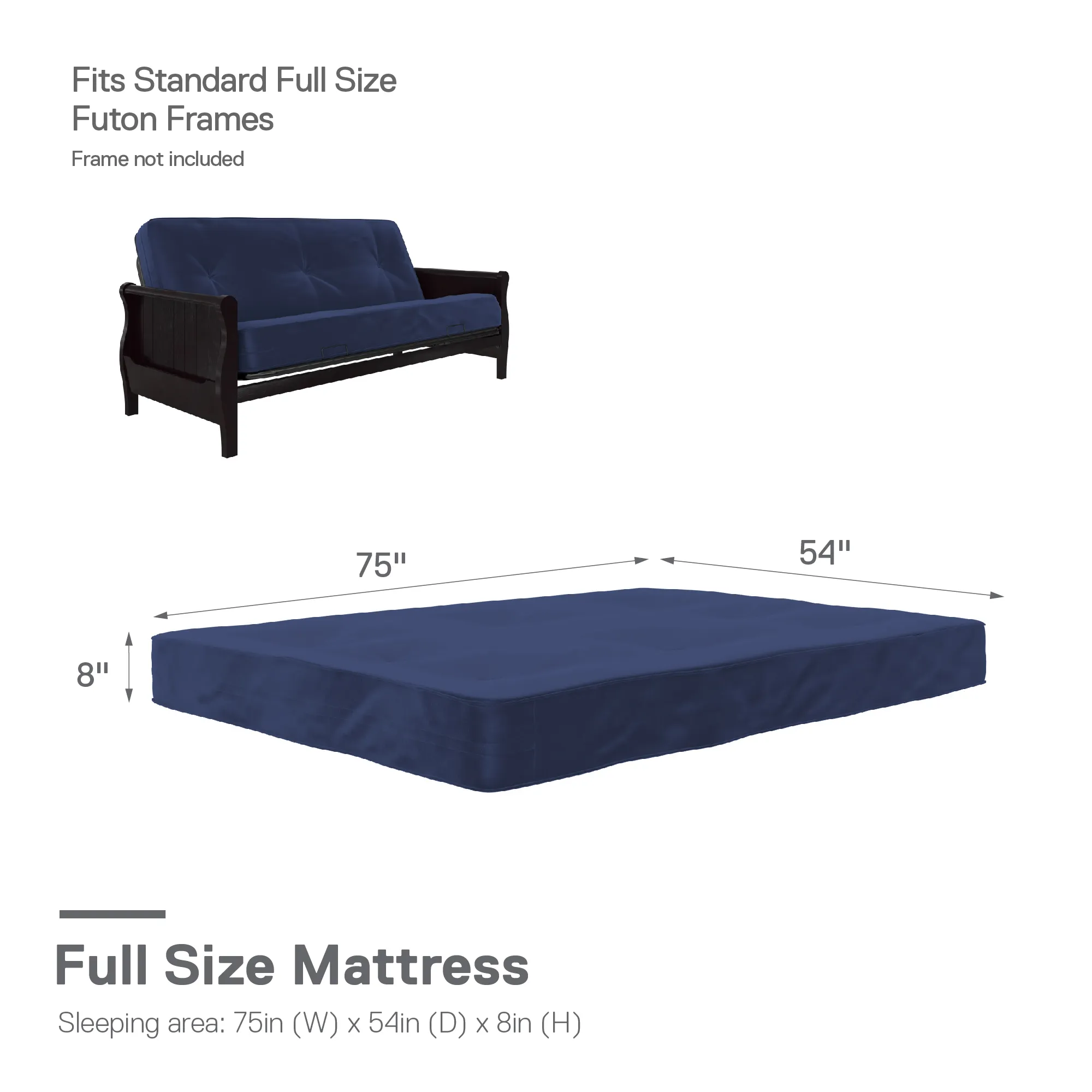 8" Full Size Futon Mattress with Tufted Cover