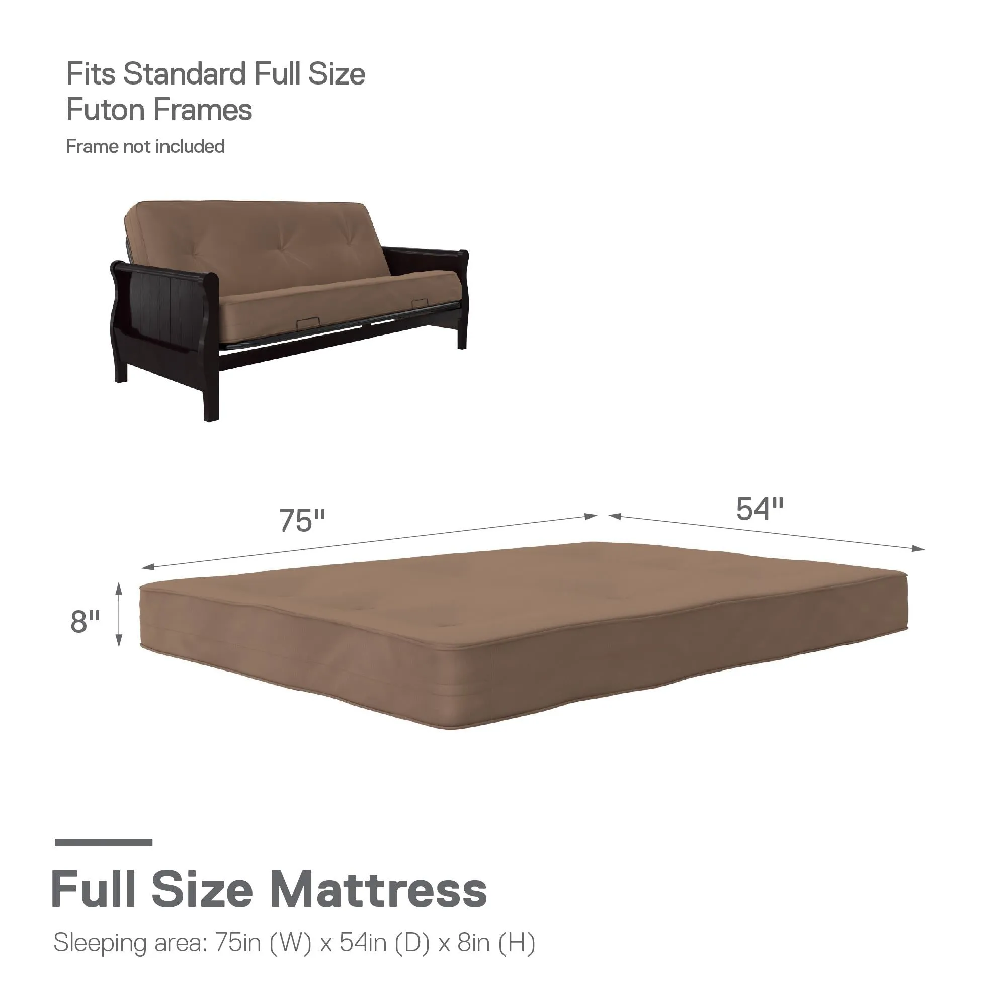 8" Full Size Futon Mattress with Tufted Cover