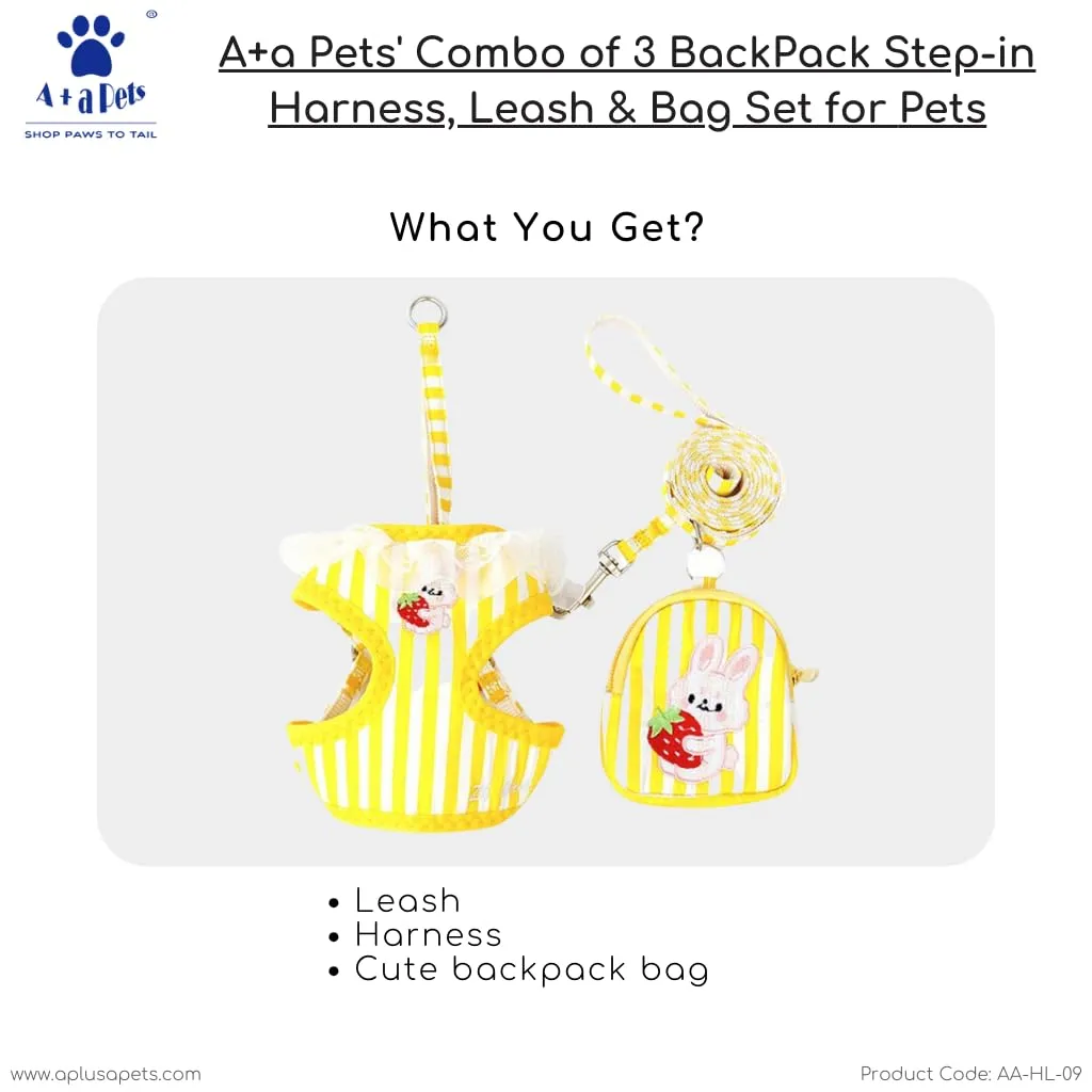 A a Pets' Combo of 3 BackPack Harness, Leash & Bag Set - Stripes