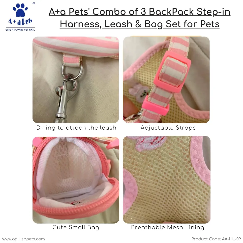 A a Pets' Combo of 3 BackPack Harness, Leash & Bag Set - Stripes