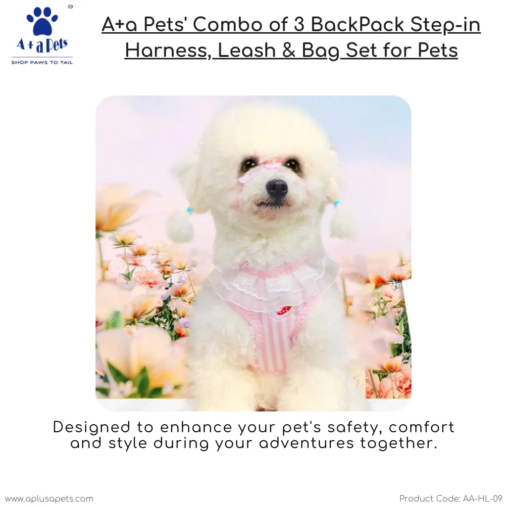 A a Pets' Combo of 3 BackPack Harness, Leash & Bag Set - Stripes