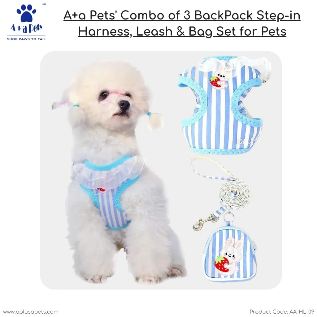 A a Pets' Combo of 3 BackPack Harness, Leash & Bag Set - Stripes