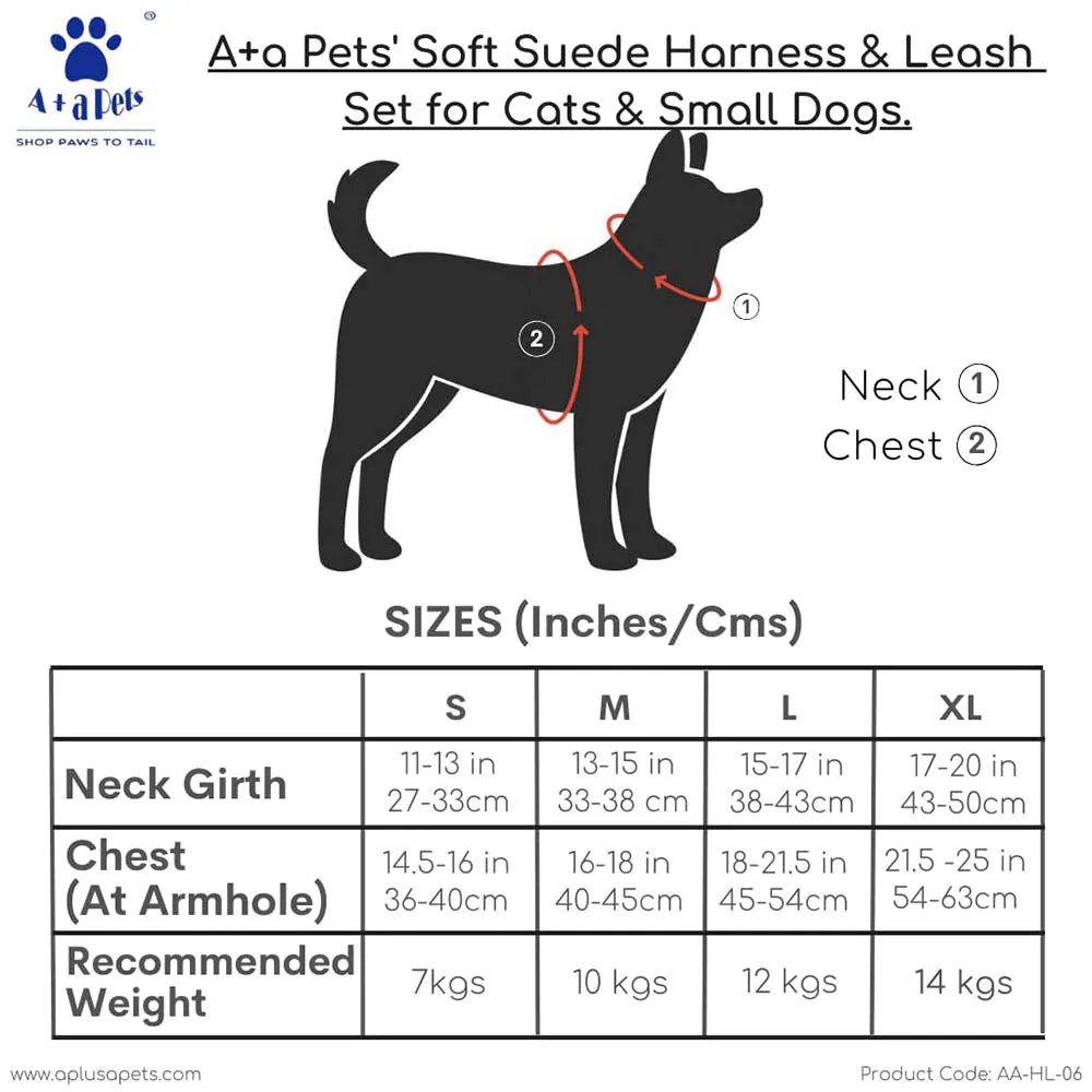 A a Pets' Reflective Harness & Leash Set for Cats, Puppies, Small Dogs Suede Fabric - Orange