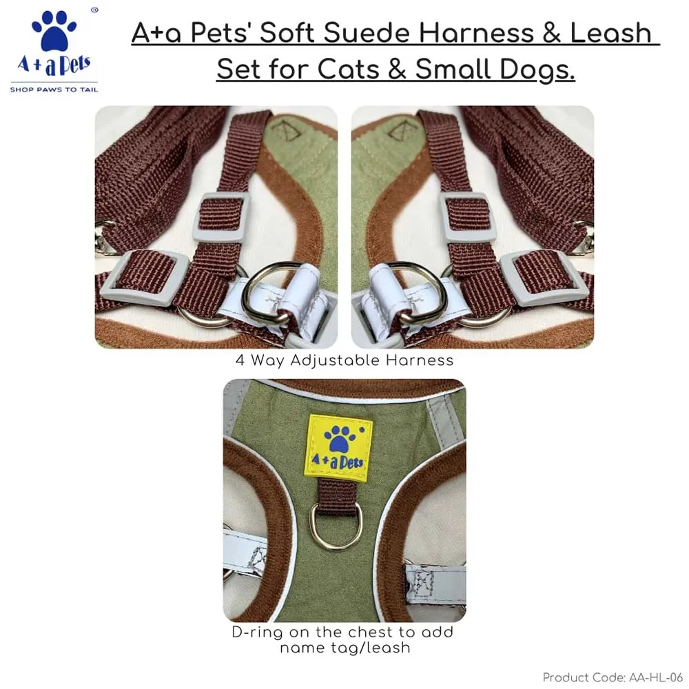 A a Pets' Reflective Harness & Leash Set for Cats, Puppies, Small Dogs Suede Fabric - Orange