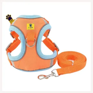 A a Pets' Reflective Harness & Leash Set for Cats, Puppies, Small Dogs Suede Fabric - Orange