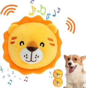 Active Moving Pet Plush Toy, Interactive Dog Toys Pet Bouncing Balls, USB Rechargeable Interactive Washable Cartoon Pig Plush Sound Electronic Dog Toy, Small Cute Squeaky Pig Dog Toy (Lion)