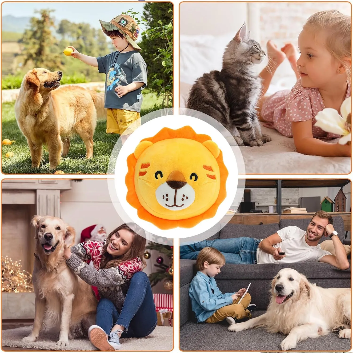 Active Moving Pet Plush Toy, Interactive Dog Toys Pet Bouncing Balls, USB Rechargeable Interactive Washable Cartoon Pig Plush Sound Electronic Dog Toy, Small Cute Squeaky Pig Dog Toy (Lion)