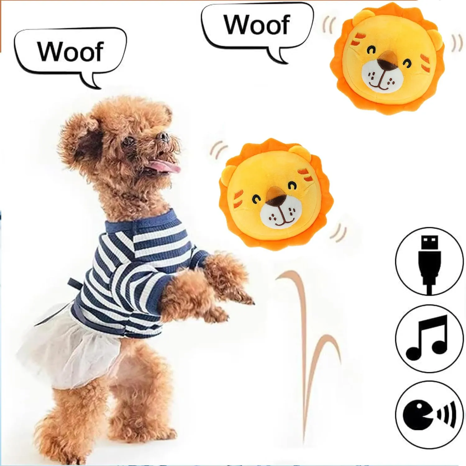 Active Moving Pet Plush Toy, Interactive Dog Toys Pet Bouncing Balls, USB Rechargeable Interactive Washable Cartoon Pig Plush Sound Electronic Dog Toy, Small Cute Squeaky Pig Dog Toy (Lion)