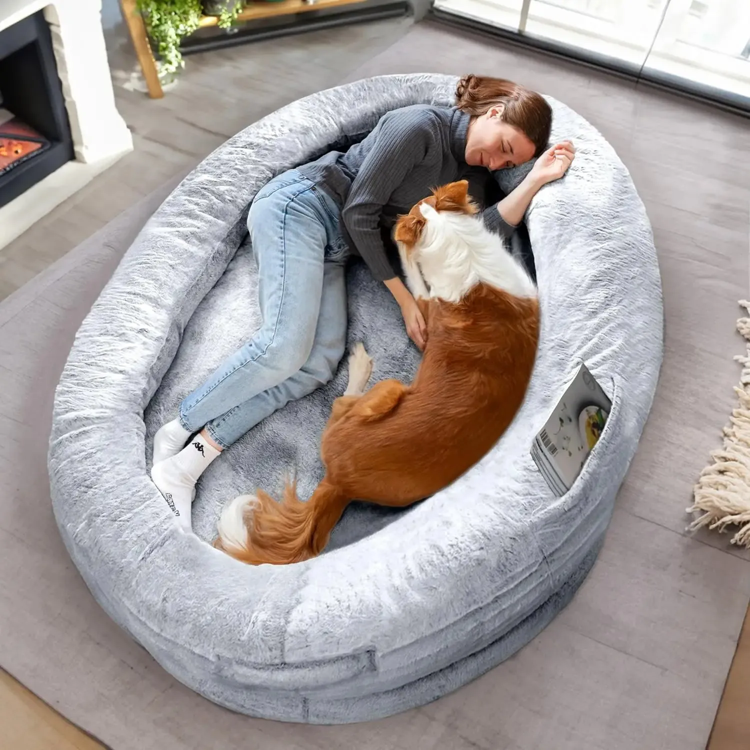 AiroPaws™ US Dog Bed Mat for Pets | Human-Sized Pet Bed | Bean Bag Dog Bed | 72x48x11 inches | Polyester with Detachable Cover | Brown