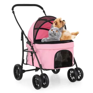 Athena collection Dog Stroller for Small/Medium Dogs,Foldable Pet Stroller with Detachable Carrier,Protable Travel Cat Stroller for 2 Cats up to 45lbs(Soft Pink)