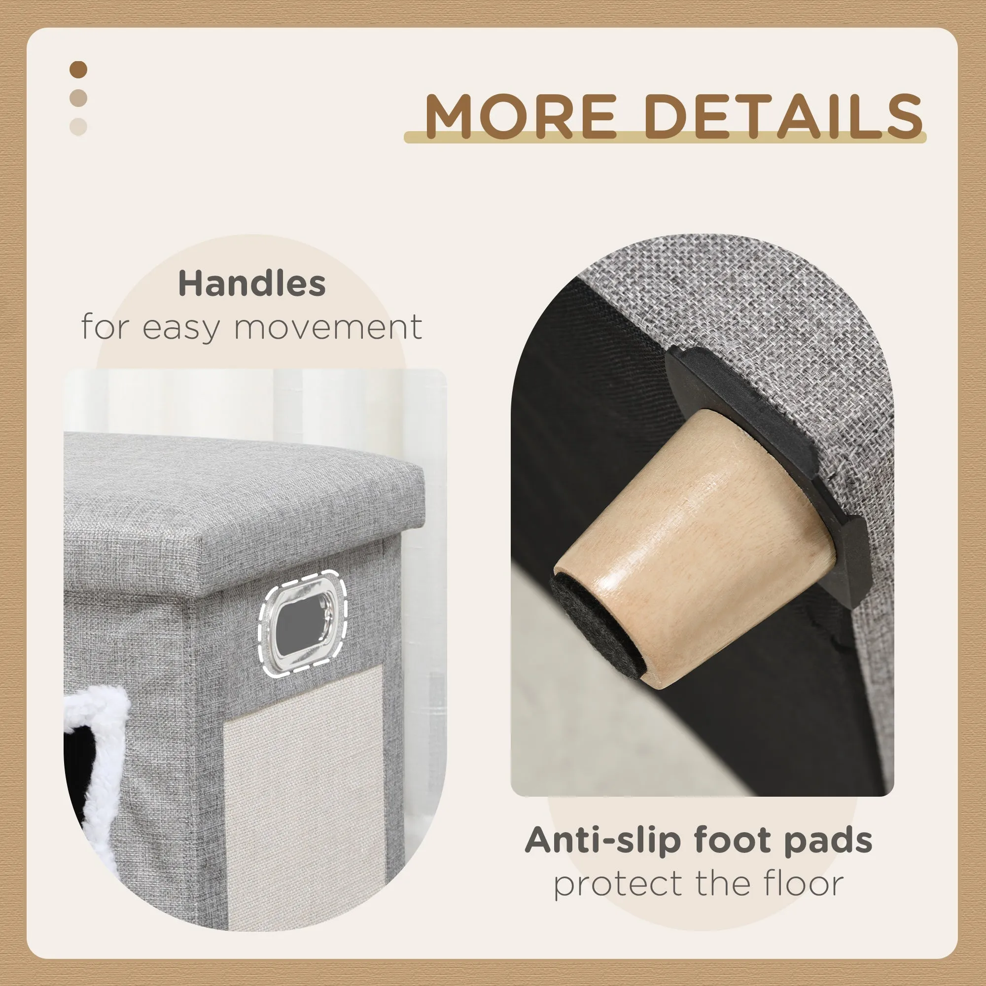 Cat Bed Ottoman with Removable Cushion, Scratcher - 35.5W cm- Grey