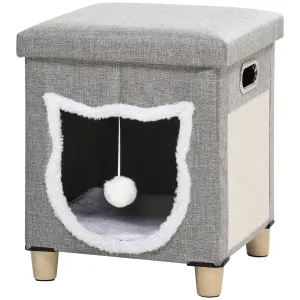 Cat Bed Ottoman with Removable Cushion, Scratcher - 35.5W cm- Grey