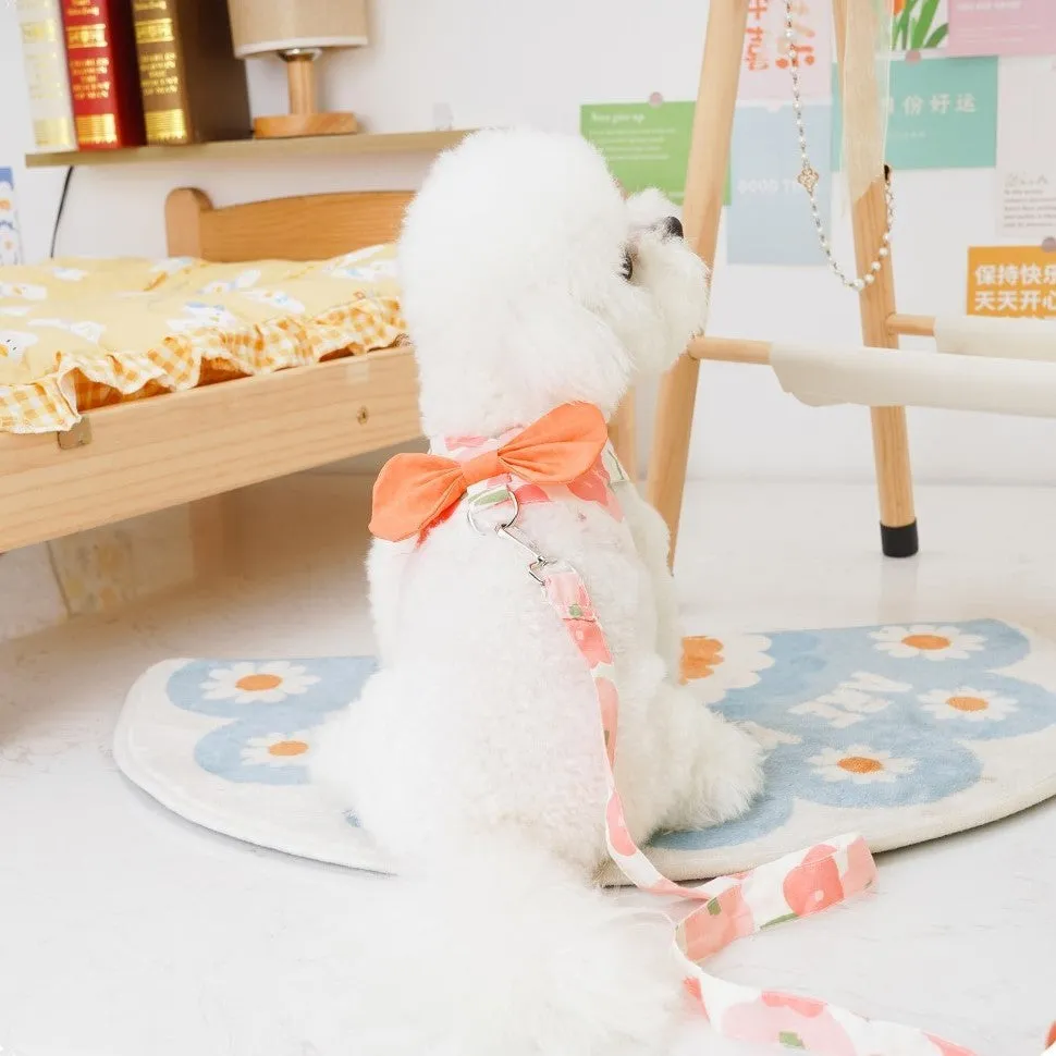 Cotton Bow Pet Harness and Leash Set