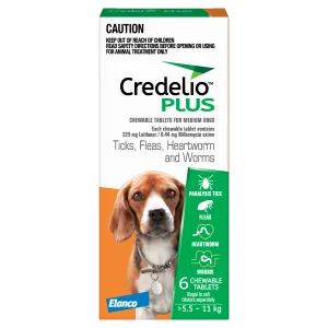 Credelio Plus - Chewable Tablets for Medium Dogs (5.5-11kg) (6pk)