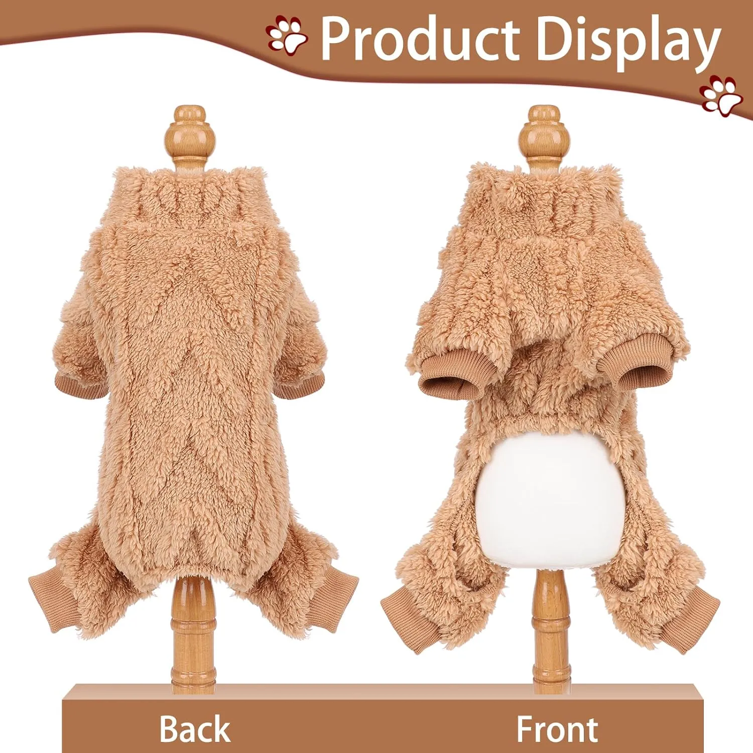 Dog Fleece Sweater, Winter Warm Small Dog Clothes for Girls Boy, Pet Stretchy Jumpsuit Pajamas, Turtleneck Puppy Sweaters with 4 Legged(Khaki, S)