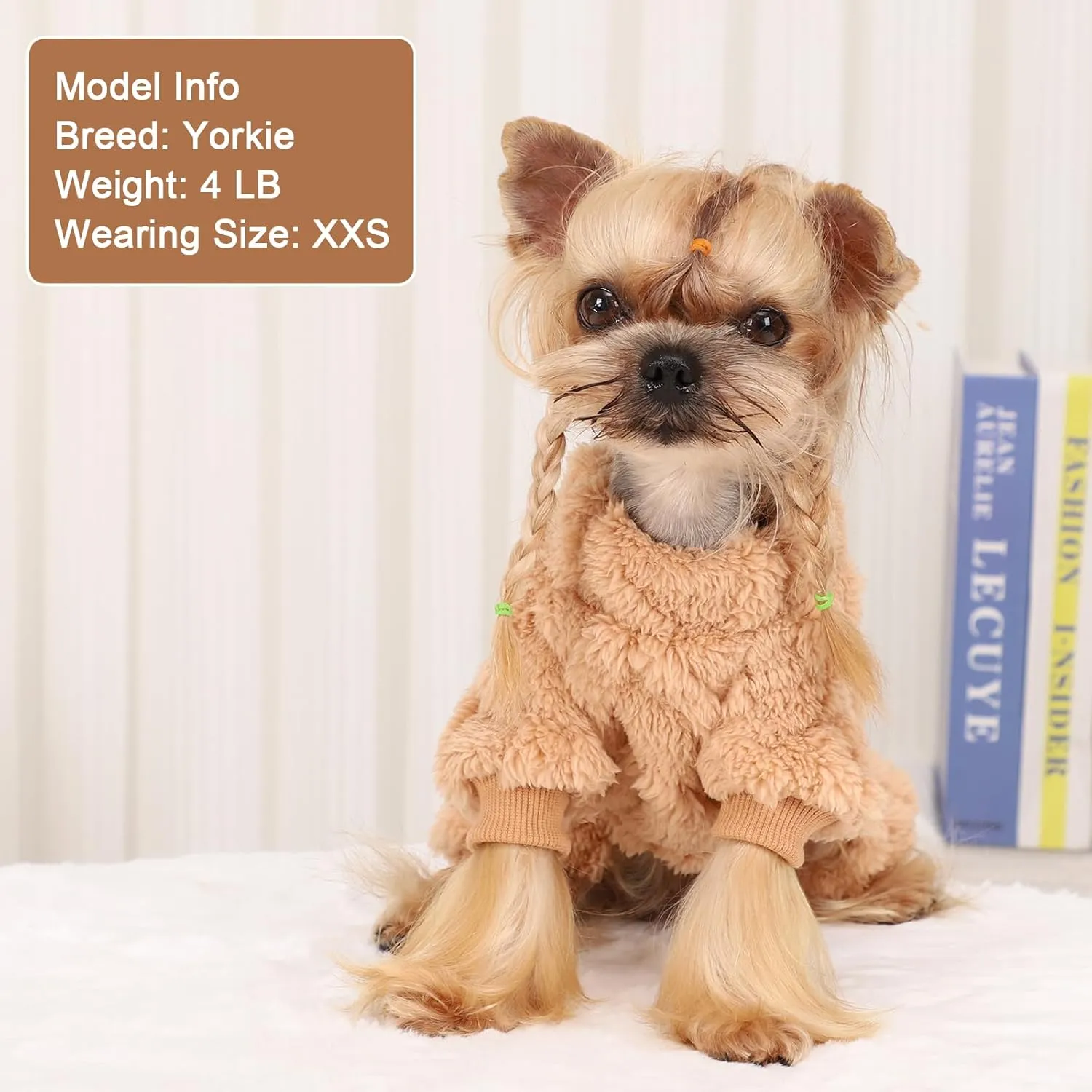 Dog Fleece Sweater, Winter Warm Small Dog Clothes for Girls Boy, Pet Stretchy Jumpsuit Pajamas, Turtleneck Puppy Sweaters with 4 Legged(Khaki, S)