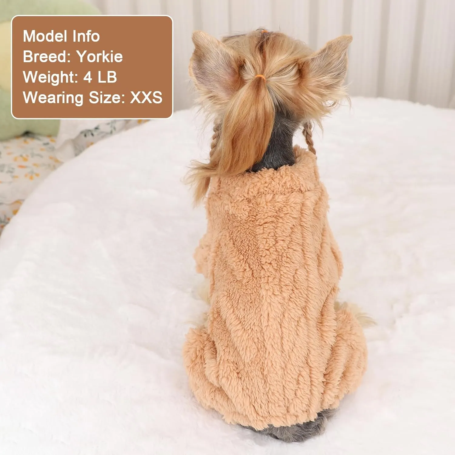Dog Fleece Sweater, Winter Warm Small Dog Clothes for Girls Boy, Pet Stretchy Jumpsuit Pajamas, Turtleneck Puppy Sweaters with 4 Legged(Khaki, S)