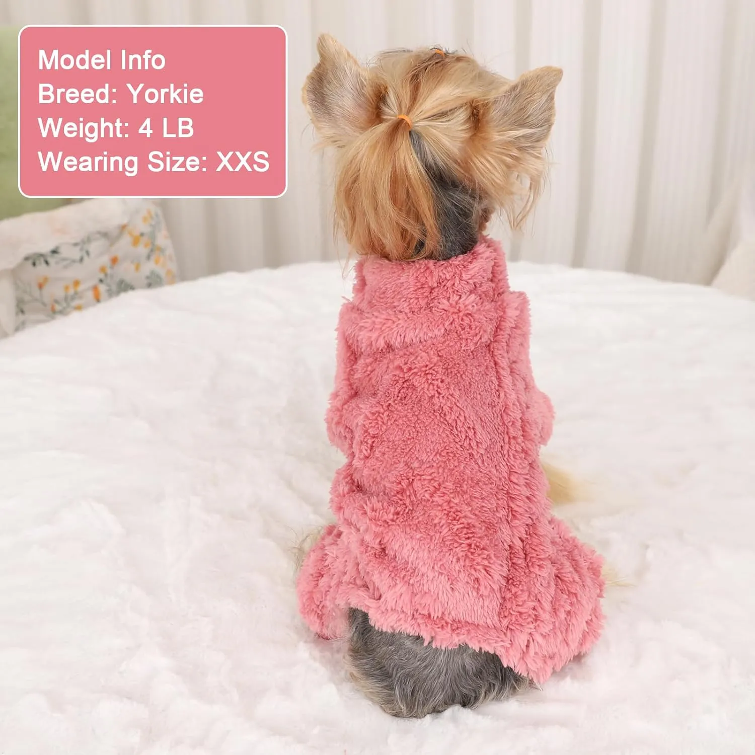 Dog Fleece Sweater, Winter Warm Small Dog Clothes for Girls Boy, Pet Stretchy Jumpsuit Pajamas, Turtleneck Puppy Sweaters with 4 Legged(Rose Pink, S)