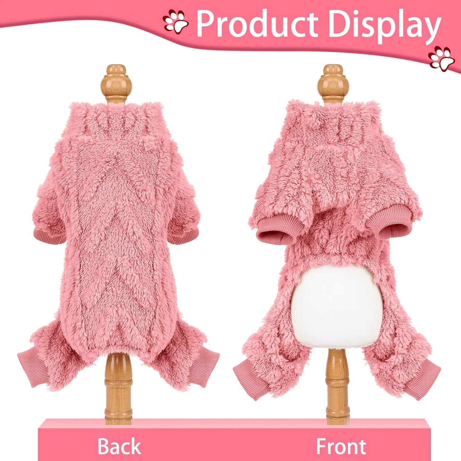 Dog Fleece Sweater, Winter Warm Small Dog Clothes for Girls Boy, Pet Stretchy Jumpsuit Pajamas, Turtleneck Puppy Sweaters with 4 Legged(Rose Pink, S)