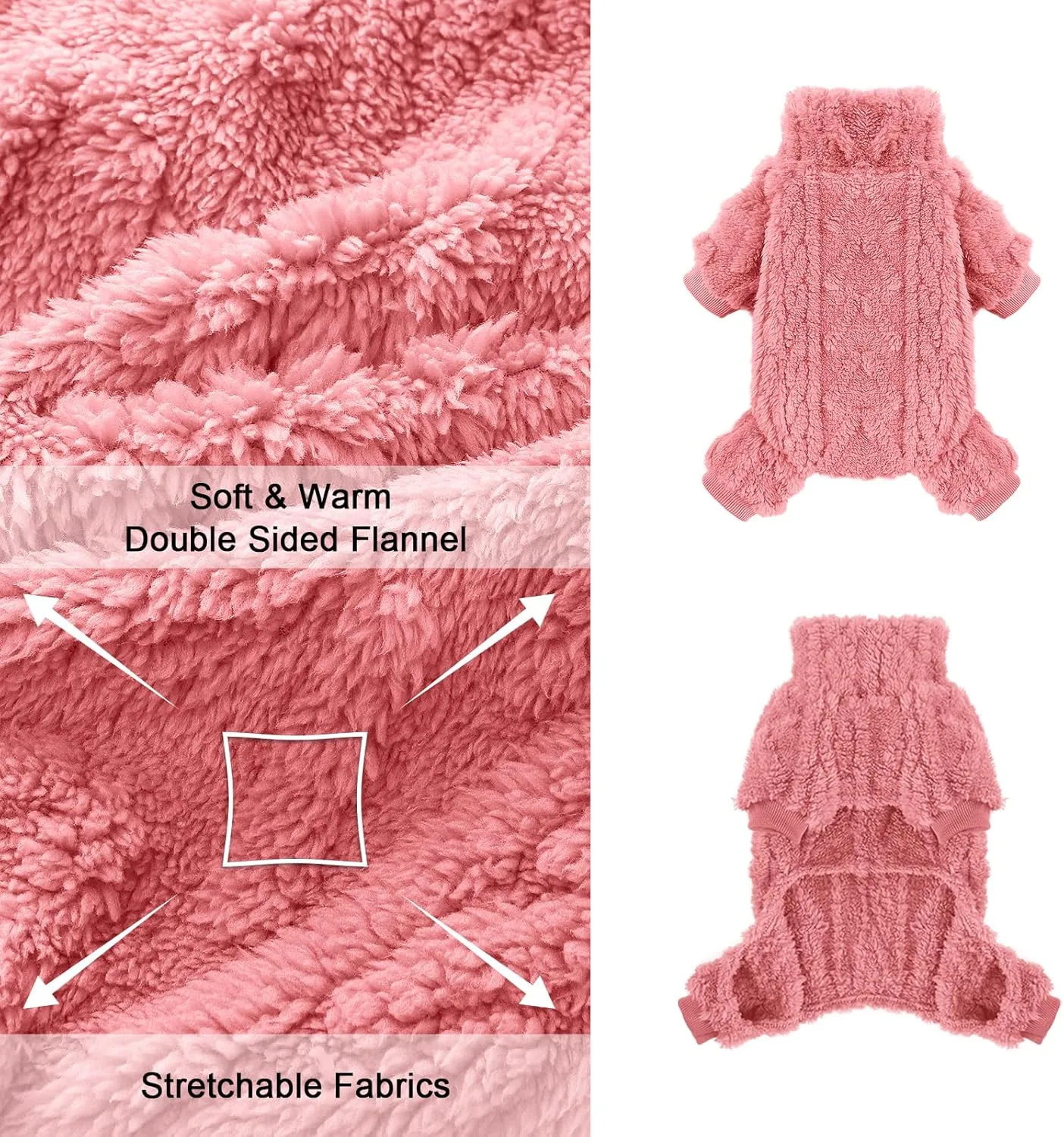 Dog Fleece Sweater, Winter Warm Small Dog Clothes for Girls Boy, Pet Stretchy Jumpsuit Pajamas, Turtleneck Puppy Sweaters with 4 Legged(Rose Pink, S)