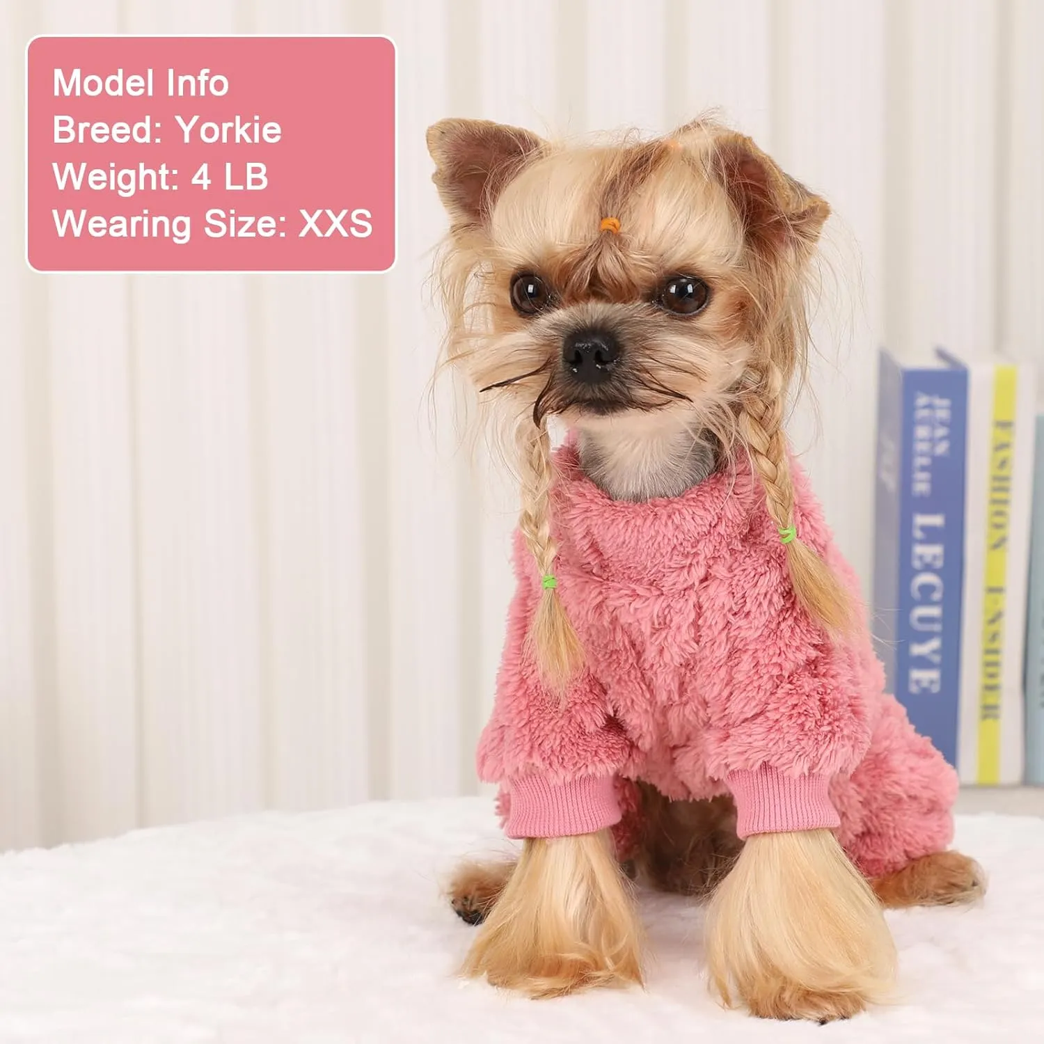 Dog Fleece Sweater, Winter Warm Small Dog Clothes for Girls Boy, Pet Stretchy Jumpsuit Pajamas, Turtleneck Puppy Sweaters with 4 Legged(Rose Pink, S)