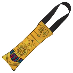 Dog Toy Squeaky Tug Toy - Star Wars C3-PO Front View CLOSE-UP   Wires Black Multi Color - BLACK Handle Webbing