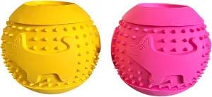 Feed N' Fetch Interactive Treat Ball - Multipurpose Dog Feeder, Teeth Cleaner & Treat Dispenser - Food Puzzle Toy for All Dog Breeds & Sizes - Natural Rubber Play Fetch Ball - 2 Pack