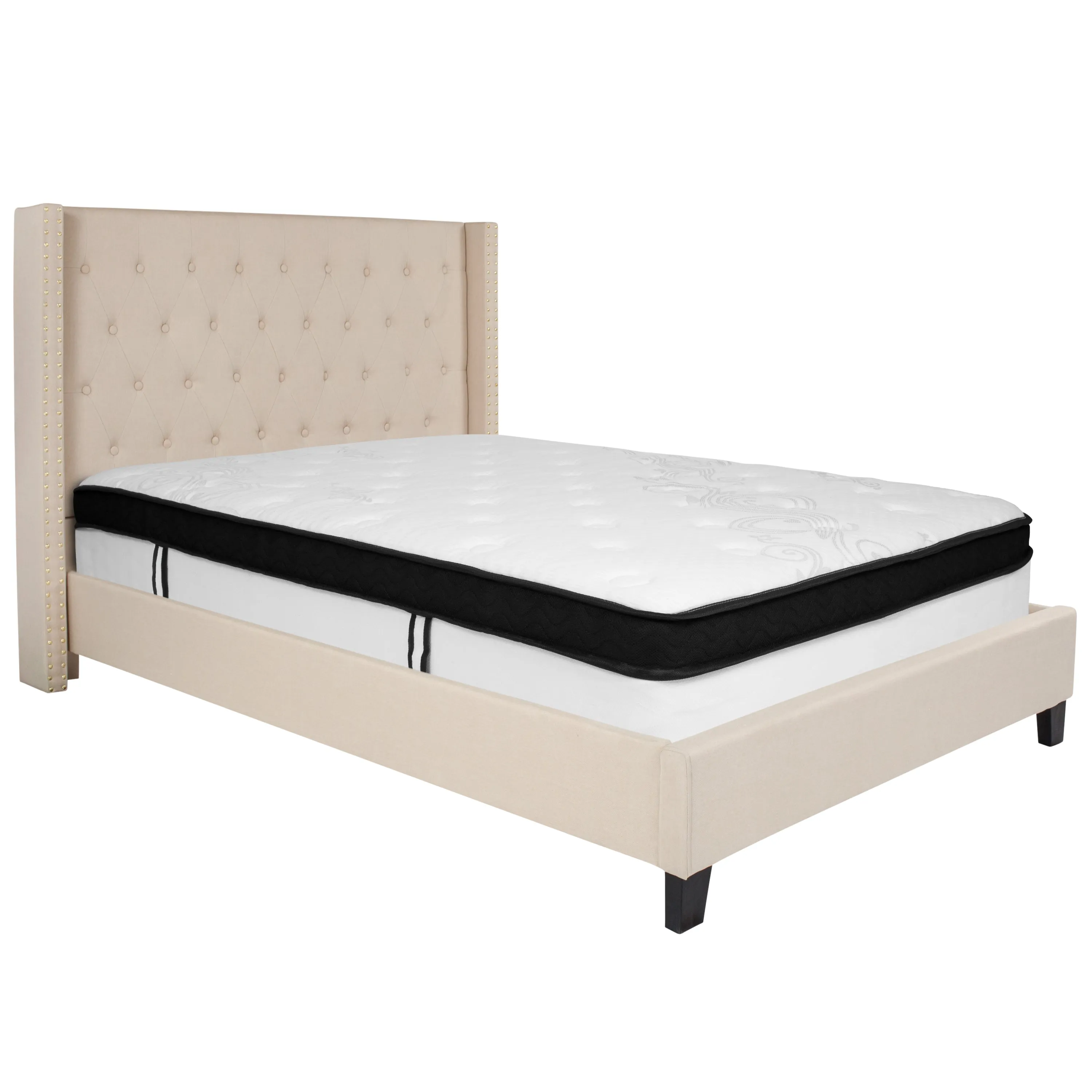 Full Platform Bed Set-Beige HG-BMF-34-GG
