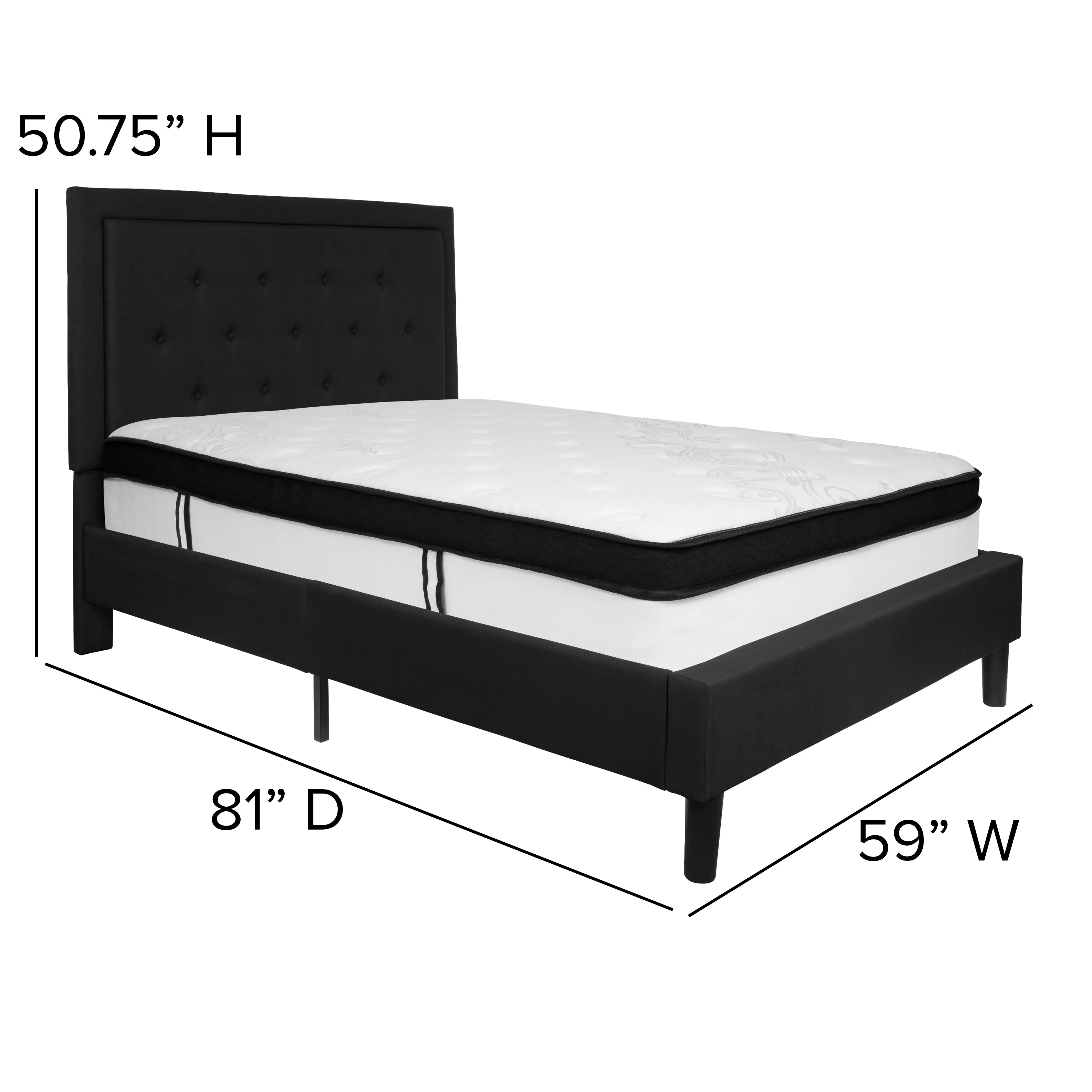 Full Platform Bed Set-Black SL-BMF-22-GG