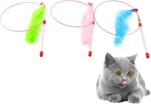 Garneck 3 Pcs Cat Feather Teaser Wand Colorful Interactive Steel Wire with Plastic Handle for Engaging Playtime Bonding with Cats for Home Entertainment Random Color