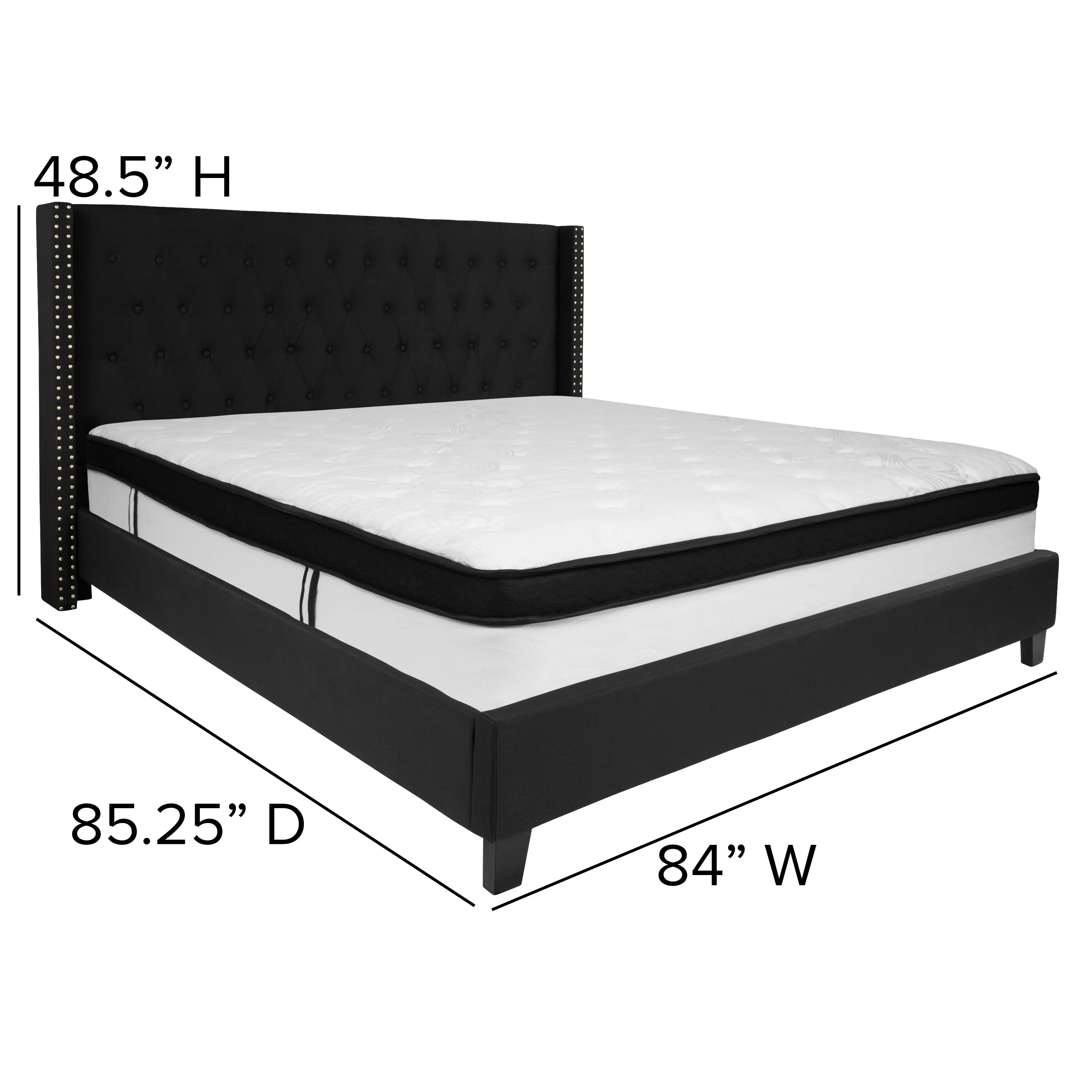 King Platform Bed Set-Black HG-BMF-40-GG