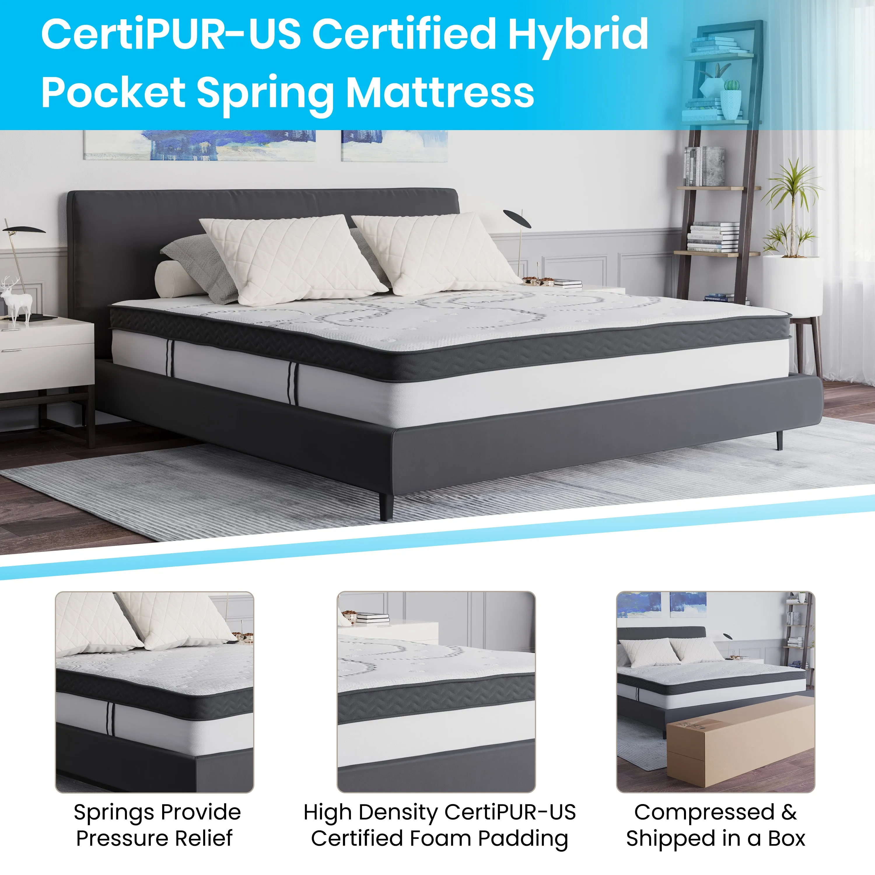 Mattress, Frame & Topper Set XU-BD10-12PSM3M35-K-GG