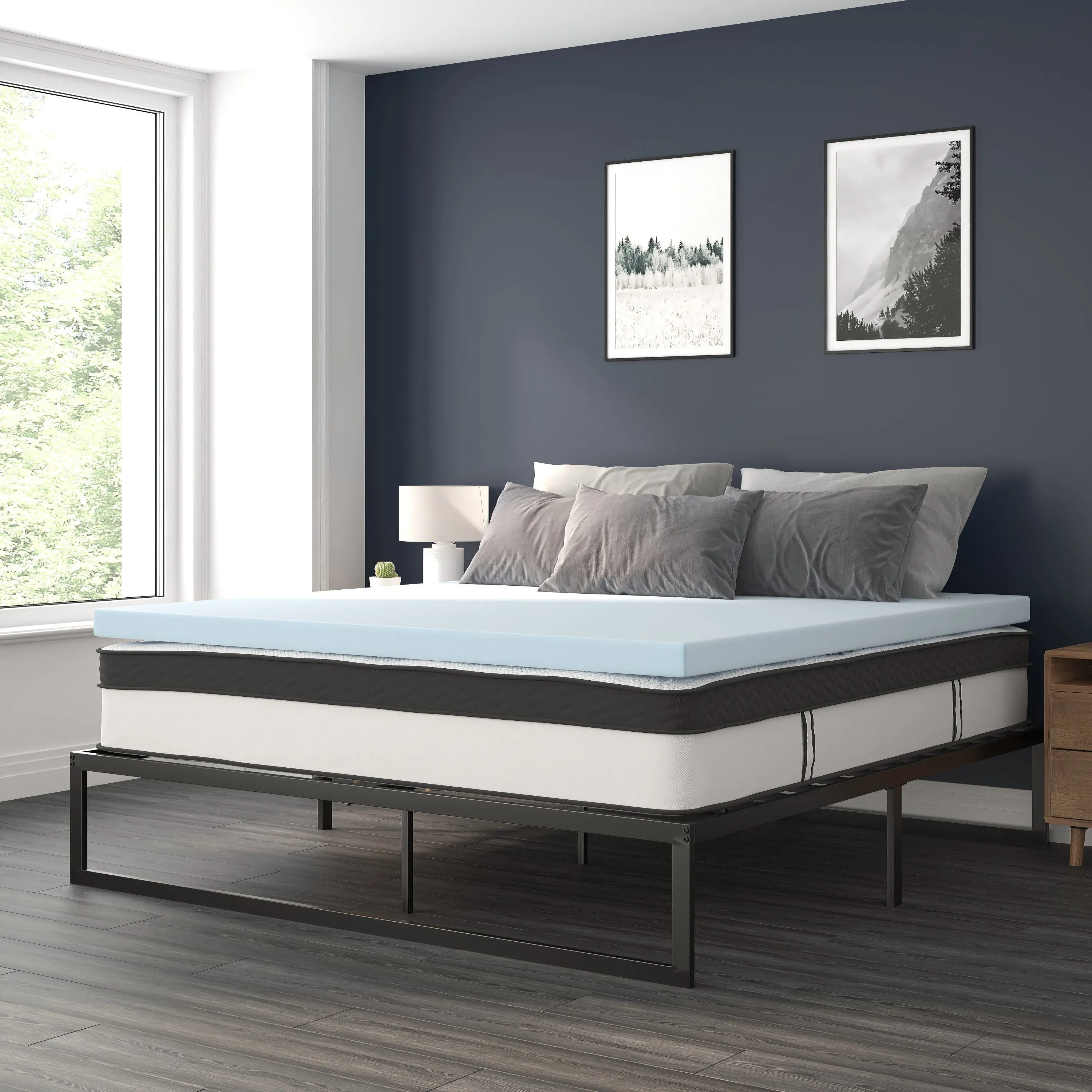 Mattress, Frame & Topper Set XU-BD10-12PSM3M35-K-GG