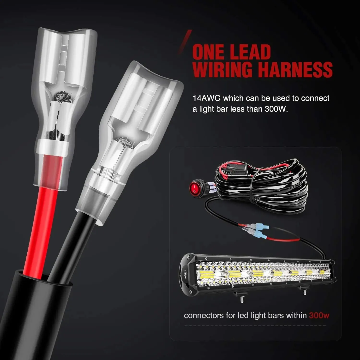 Nilight 14AWG Wiring Harness Kit - 1 Lead Heavy Duty 12V On-Off Switch Power 40 Amp Relay Blade Fuse for Off Road LED Work Light Bar, 2 Years Warranty