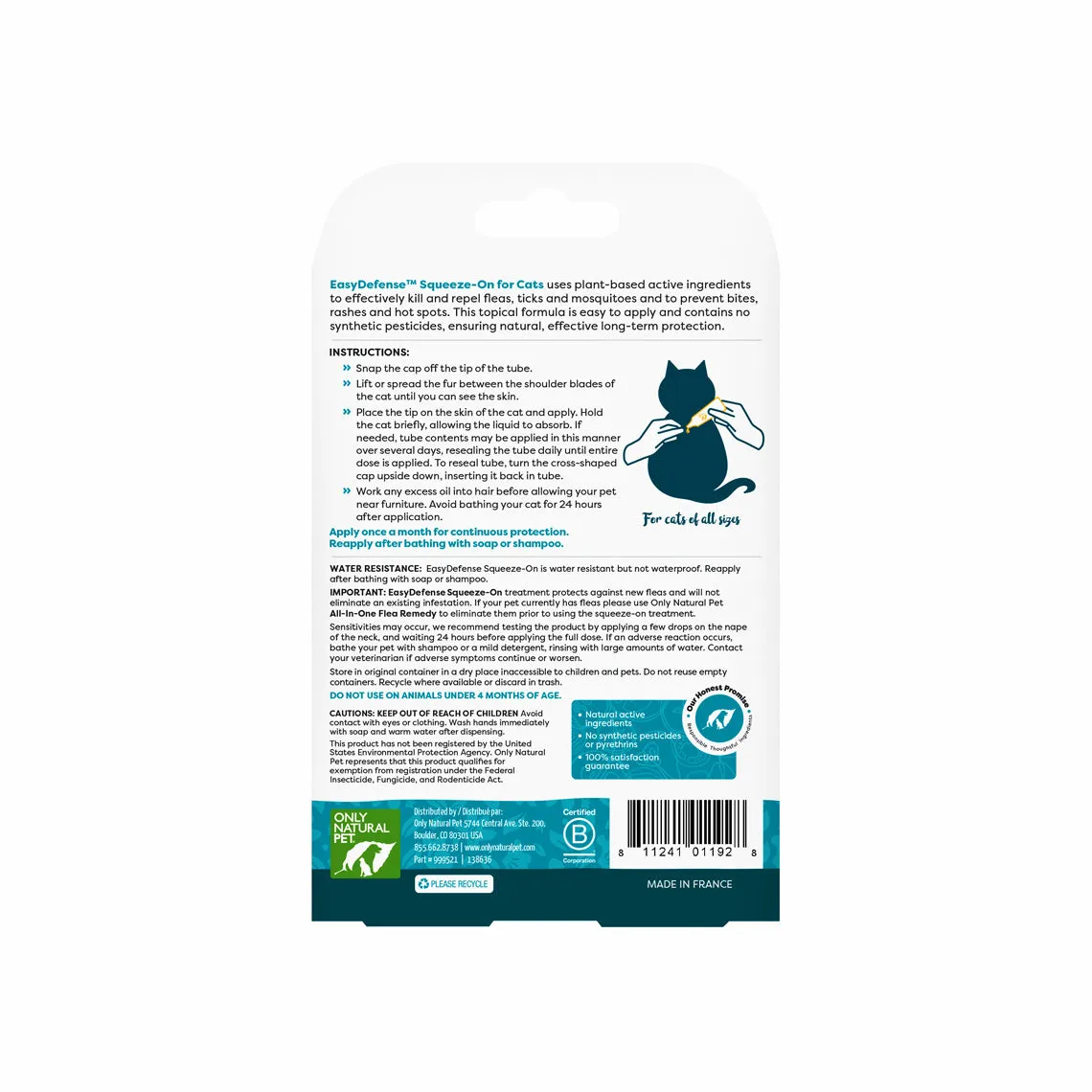 Only Natural Pet EasyDefense Herbal Squeeze-On Flea Treatment for Cats