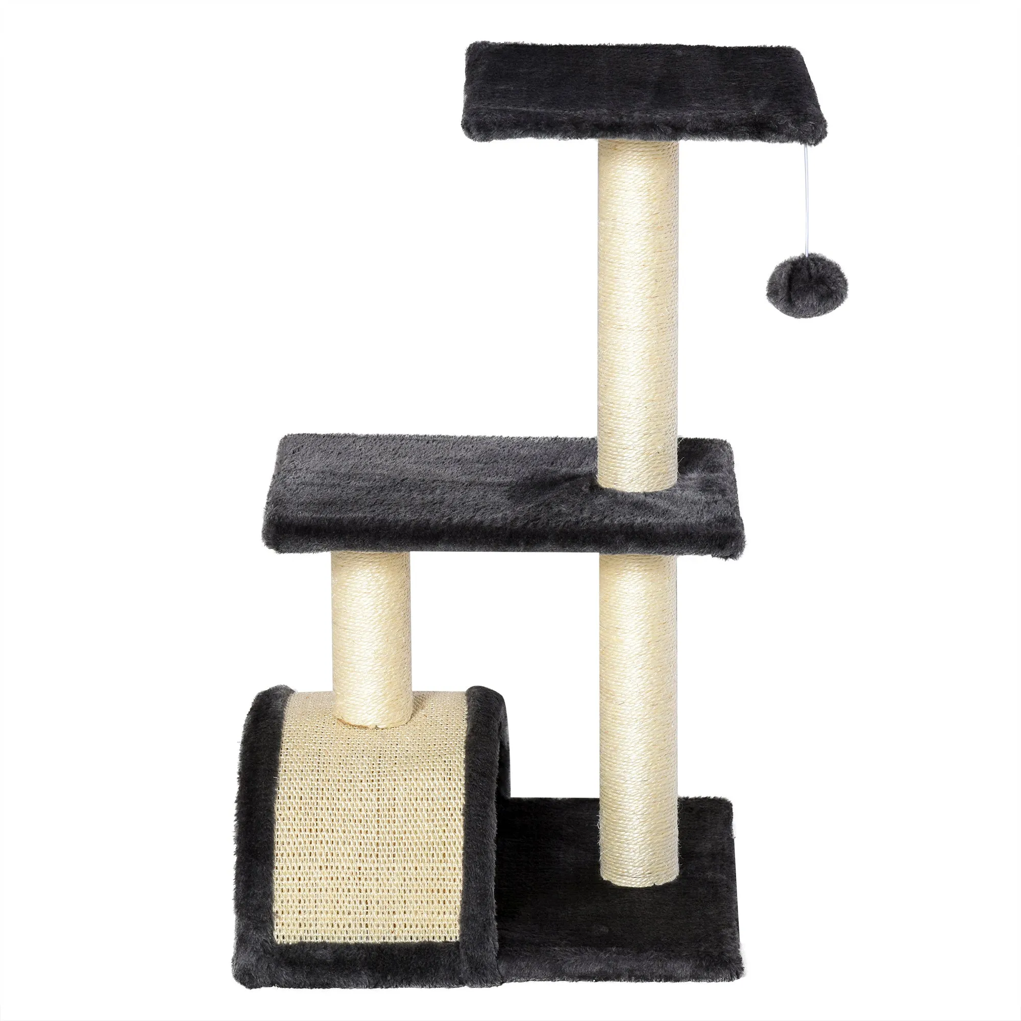 PawHut Cat Tree Activity Center w/ Scratching Posts Sisal Arc Hanging Ball Grey