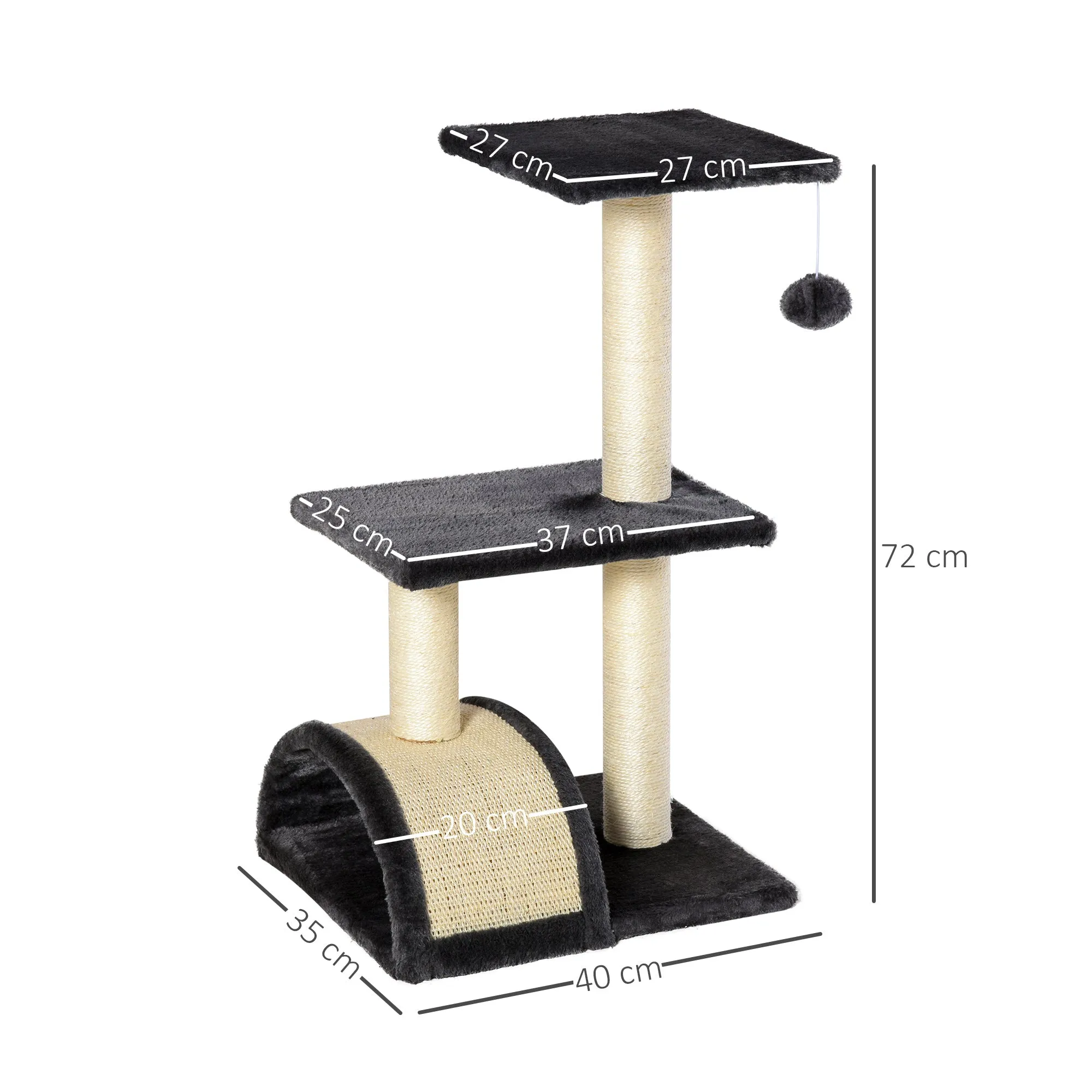PawHut Cat Tree Activity Center w/ Scratching Posts Sisal Arc Hanging Ball Grey