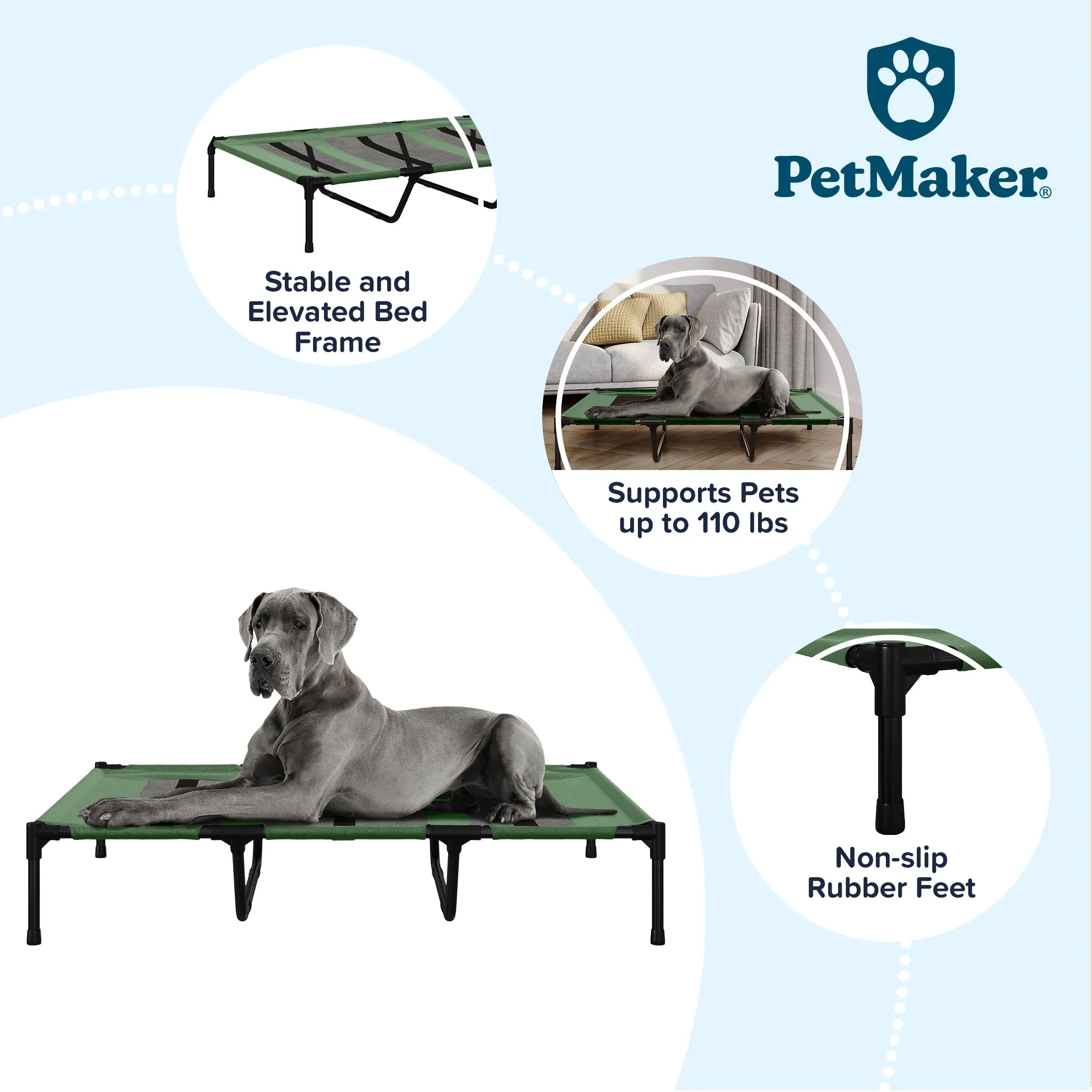 PETMAKER 48x35.5 Elevated Dog Bed, Green
