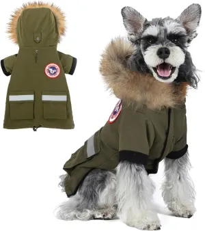 PINA Waterproof Dog Coat for Small Dogs - Winter Jacket With Warm Flannel Lining, Windproof Reflective Hoodie, Pocket, and Faux Fur Hood for Cold Weather