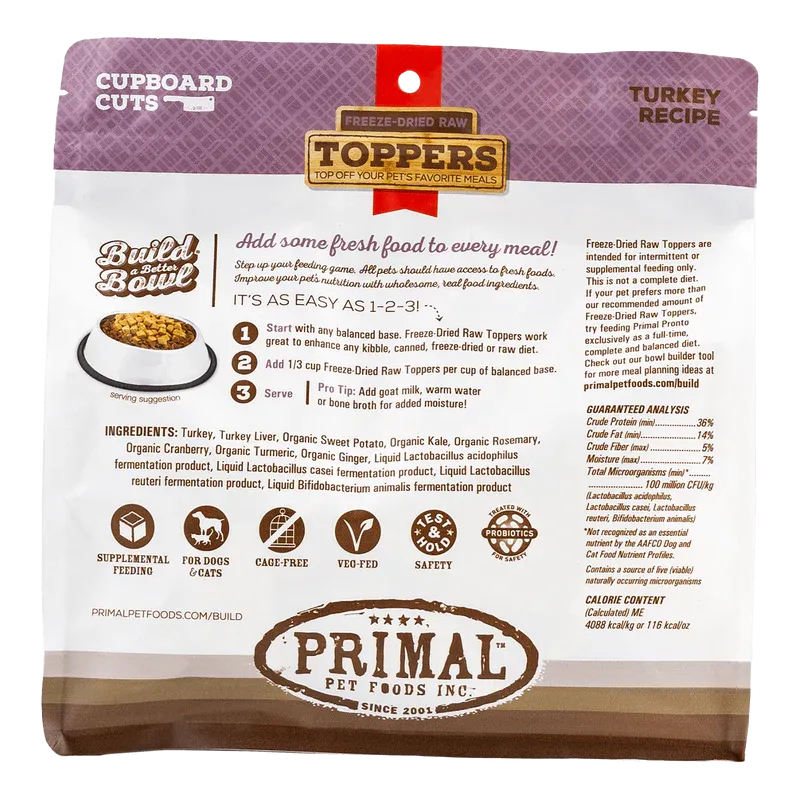 Primal - Cupboard Cuts - Turkey Freeze-Dried Raw Toppers (Dog/Cat)