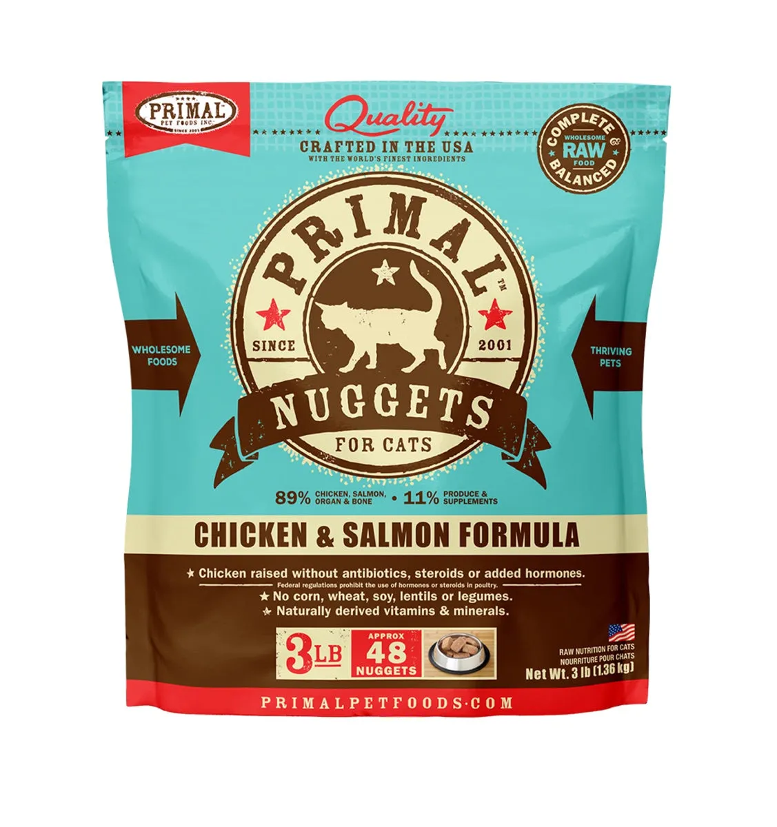 Primal Feline Raw Frozen Nuggets Chicken & Salmon 3lb