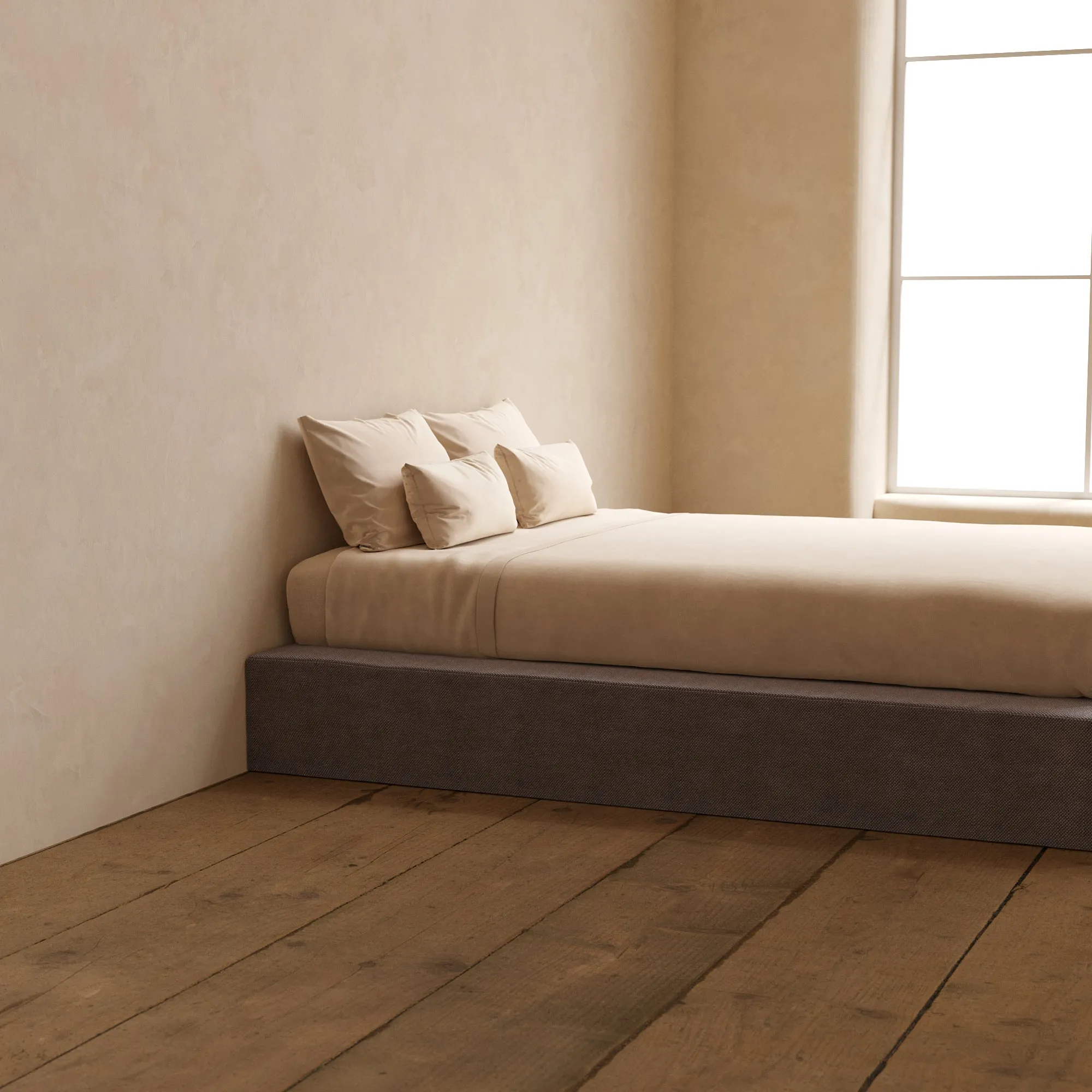 Queen Upholstered Platform Bed | Plush Weave in Ash